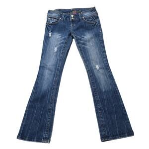 Almost Famous Bootcut Distressed Dark Washed Blue Jeans